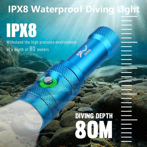 مصباح يدوي للغوص من WindFire مصباح LED احترافي للغوص تحت الماء IPX8 مقاوم للماء 1050 لومن فائق السطوع 3 أوضاع 80 مترًا ضوء غاطس للغطس والتجديف والصيد والتخييم in Saudi Arabia