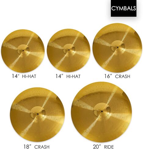 مجموعة الصنج، مجموعة الصنج 14 بوصة/16 ​​بوصة/18 بوصة/20 بوصة (5 قطع) | تتضمن حقيبة الصنج مجانًا (ذهبي) in Kuwait