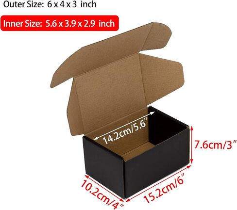 6x4x2 Inches Shipping Boxes Pack of 25, Packaging Corrugated Cardboard Mailer Boxes for Small Bussiness, Black in Saudi Arabia