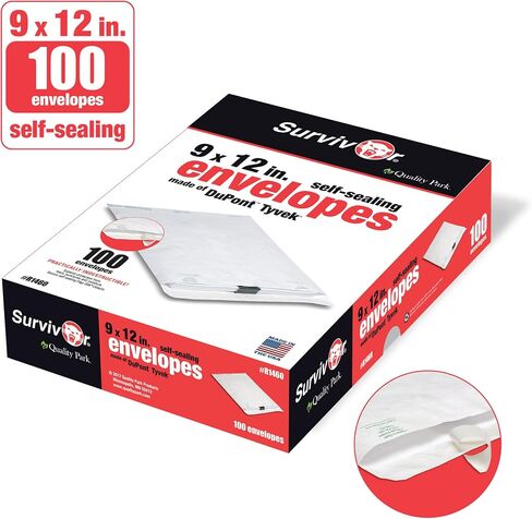 Quality Park Survivor R1580 Tyvek Mailer (صندوق من 100) وQuality Park Survivor خفيف الوزن 14 رطل Tyvek Open End 1.5 بوصة بريد توسيع in Saudi Arabia
