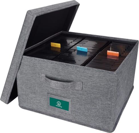 VHS Storage Box with Lid, Practical VHS Storage Case with Index Labels, 14.4 x 13.4 x 8.2 Inch VHS Holder Storage Containers to Store up to 42 VHS Tapes- Gray in Saudi Arabia
