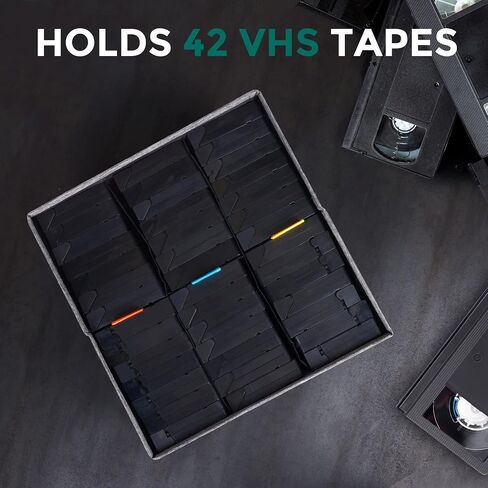 VHS Storage Box with Lid, Practical VHS Storage Case with Index Labels, 14.4 x 13.4 x 8.2 Inch VHS Holder Storage Containers to Store up to 42 VHS Tapes- Gray in Saudi Arabia