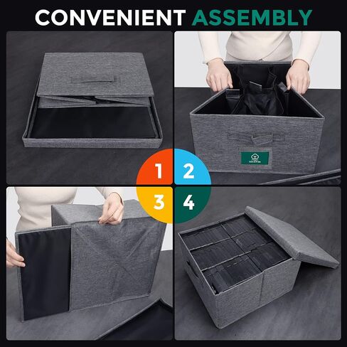 VHS Storage Box with Lid, Practical VHS Storage Case with Index Labels, 14.4 x 13.4 x 8.2 Inch VHS Holder Storage Containers to Store up to 42 VHS Tapes- Gray in Saudi Arabia