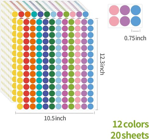 REGELETO 3360 PCS 0.75 Inch 12 Colors Round Colored Dot Stickers for Toddlers Teaching Papers, Color Coding Labels, Circle Dots Stickers for Office and Student Classroom (20 Sheets) in Saudi Arabia