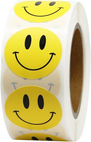ملصقات Happy Face رول ملصقات ورقية ذات نقاط دائرية وملصقات مكافآت للمعلمين 500 قطعة في كل لفة (1 بوصة أصفر) in Saudi Arabia