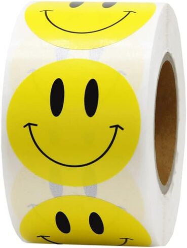 ملصقات Happy Face رول ملصقات ورقية ذات نقاط دائرية وملصقات مكافآت للمعلمين 500 قطعة في كل لفة (1 بوصة أصفر) in Saudi Arabia