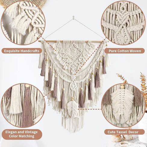 Lokeisna Macrame للتعليق على الحائط، نسيج منسوج باللون البيج والورد المغبر مصنوع يدويًا لتزيين الحائط من Macrame، معرض وحضانة، مقاس 37.4 بوصة طول × 27.5 بوصة عرض in Kuwait