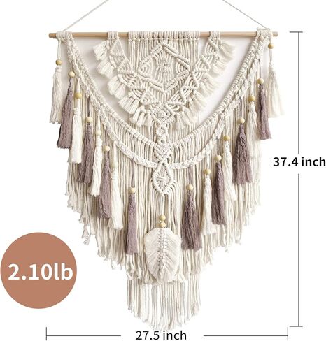 Lokeisna Macrame للتعليق على الحائط، نسيج منسوج باللون البيج والورد المغبر مصنوع يدويًا لتزيين الحائط من Macrame، معرض وحضانة، مقاس 37.4 بوصة طول × 27.5 بوصة عرض in Kuwait