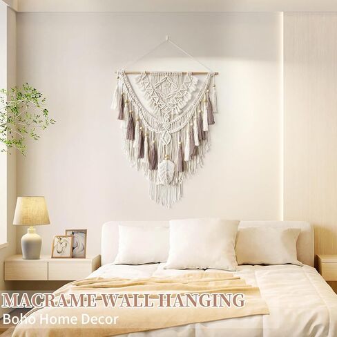 Lokeisna Macrame للتعليق على الحائط، نسيج منسوج باللون البيج والورد المغبر مصنوع يدويًا لتزيين الحائط من Macrame، معرض وحضانة، مقاس 37.4 بوصة طول × 27.5 بوصة عرض in Kuwait