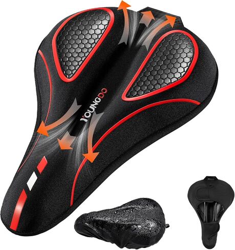 YOUNGDO Bike Seat Cushion with Waterproof Gel Bike Seat Cover, 2PCS/Set, 11.2" x7.4, Bicycle Seat Cushion for Narrow Bike Seat, Shock Absorbing, Bike Cushion Fit for Peloton, BMX, MTB & Road, Velcro in Saudi Arabia