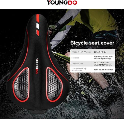 YOUNGDO Bike Seat Cushion with Waterproof Gel Bike Seat Cover, 2PCS/Set, 11.2" x7.4, Bicycle Seat Cushion for Narrow Bike Seat, Shock Absorbing, Bike Cushion Fit for Peloton, BMX, MTB & Road, Velcro in Saudi Arabia