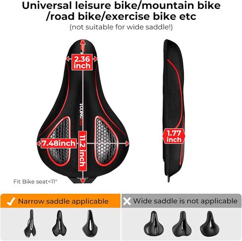 YOUNGDO Bike Seat Cushion with Waterproof Gel Bike Seat Cover, 2PCS/Set, 11.2" x7.4, Bicycle Seat Cushion for Narrow Bike Seat, Shock Absorbing, Bike Cushion Fit for Peloton, BMX, MTB & Road, Velcro in Saudi Arabia