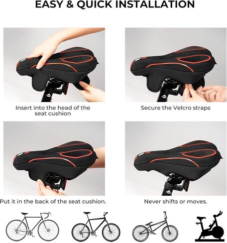 YOUNGDO Bike Seat Cushion with Waterproof Gel Bike Seat Cover, 2PCS/Set, 11.2" x7.4, Bicycle Seat Cushion for Narrow Bike Seat, Shock Absorbing, Bike Cushion Fit for Peloton, BMX, MTB & Road, Velcro in Saudi Arabia