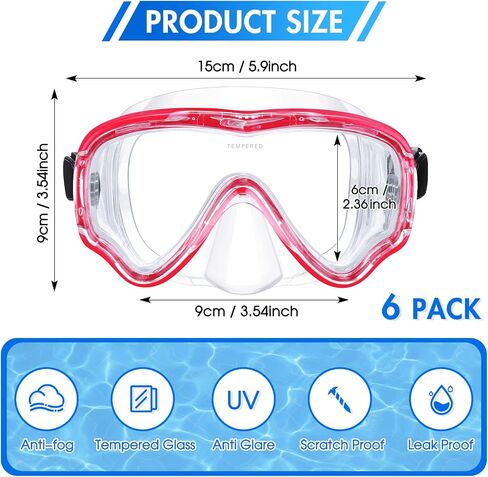 LEIFIDE 6 Pack Adult Snorkel Swim Mask Bulk Diving Mask Swim Goggles Silicone Anti Fog Swimming Goggles with Nose Cover Wide View Tempered Glass Dive Mask Anti Leak Pool Goggles for Youth Man Woman in Saudi Arabia