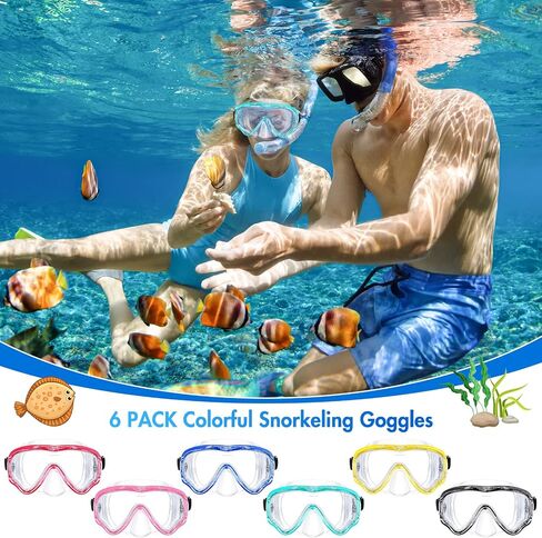 LEIFIDE 6 Pack Adult Snorkel Swim Mask Bulk Diving Mask Swim Goggles Silicone Anti Fog Swimming Goggles with Nose Cover Wide View Tempered Glass Dive Mask Anti Leak Pool Goggles for Youth Man Woman in Saudi Arabia