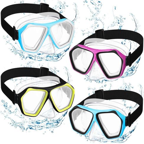 Fabbay 4 قطع نظارات السباحة للشباب البالغين مع غطاء للأنف وحزام مطاطي مضاد للضباب ومقاوم للماء وقناع سباحة للغوص ذو رؤية واسعة in Saudi Arabia
