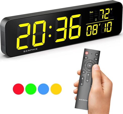 مؤقت الصالة الرياضية مقاس 15.2 بوصة مع 11 لونًا LED، تنبيه العد التنازلي الصوتي، تمرين الفاصل الزمني، تاباتا، EMOM، العد التنازلي، ساعة التوقف، ساعة حائط رقمية لصالة الألعاب الرياضية المنزلية، المرآب والفصول الدراسية in Kuwait