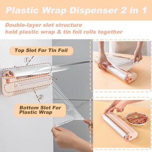 موزع غلاف بلاستيكي مغناطيسي 2 في 1 من COFICINA مع قاطع، موزع تغليف ملتصق بطبقة مزدوجة للحفاظ على رقائق الألومنيوم من القصدير الملتصق معًا، موزع رقائق معدنية وبلاستيكية مع قاطع منزلق in Kuwait