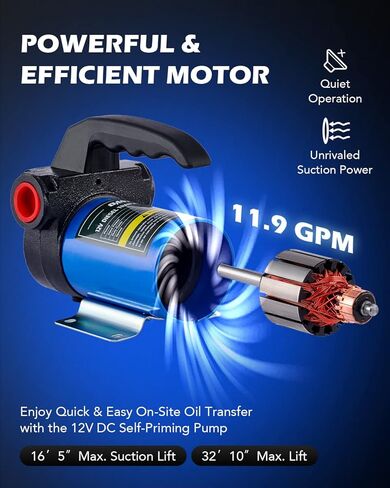 Orion Motor Tech Diesel Transfer Pump, 12 Volt Fuel Pump with Nozzle Hoses for Diesel, Kerosene, Machine, Transformer Oil, Self Priming DC Electric Kit in Kuwait