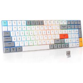 K99 Mechanical Keyboard, Low Profile Wireless Keyboard, Supports Bluetooth 5.0, 2.4G and USB Wired Connection, Compatible with Windows and Mac OS Systems, Red Switch - White