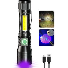 UV Flashlight Black Light, 3-in-1 Magnetic Flashlight Rechargeable, 1000 Lumen Tactical LED Flashlight, 7 Modes Waterproof UV Light Flashlight for Camping Emergencies Pet Urine Detection