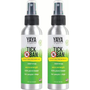 Yaya Organics Tick Ban | Extra Strength Tick Repellent Made with Essential Oils and All Natural, DEET Free Ingredients | Proven Effective, Safe for Adults, Kids and Dogs | 4 Ounce 2 Pack