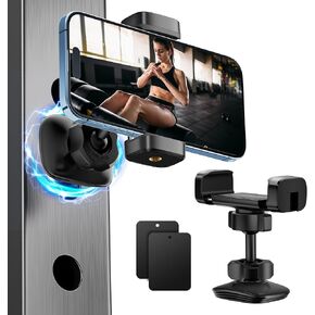Gym Magnetic Phone Holder, Portable Magnetic Phone Holder Magnetic Phone Mount Gym Essentials Accessories, Magnet Phone Holder 360° Rotatable for Smartphones 4.7-7" with 2 Magnet Plates