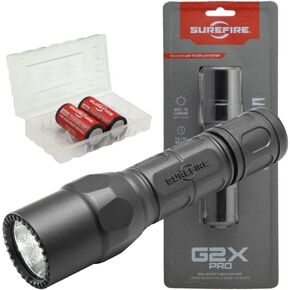 SureFire G2X Pro 600 Lumen Tactical EDC Flashlight Bundle with 2 Extra CR123A Batteries and Lightjunction Battery Case (Black)