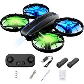 RC Drone for Kids and Beginner, Small RC Quadcopter with Lights and 3D Flip, Altitude Hold, Headless Mode, Propeller Full Protect, Easy to Fly Toys Drone for Kids Boys and Girls Gift (2 Batteries)
