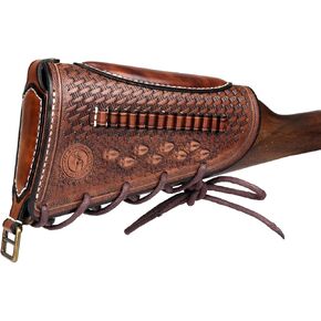 TOURBON Vintage Leather No Drill Cheek Rest Buttstock Protective Pouch, Hunting Shooting Recoil Pad with Rifle Shotgun Shell Ammo Holder