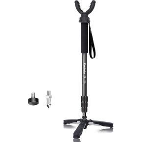 Shooting Stick Monopod Hunting Tripod 24"-64" with Removable 360° Rotating U Yoke Head for Rifle Tripod with Tri-Stand Tripods Base, Rifle Stick Gun Tripod for Hunting Shooting（FT-160）