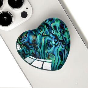 Expandiing Moblile Cell Phone Grip Heart Shape Glass Holder for Smartphones, Cellphone Collapsible Stand（ Green Shell