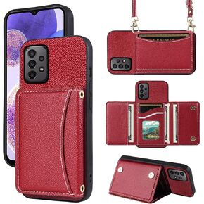 Phone Case for Samsung Galaxy A13 4G Wallet Cover with Crossbody Shoulder Strap and Leather Credit Card Holder Pocket Slim Stand Cell Accessories A 13 LTE 2022 13A SM-A135U Girls Women Pink