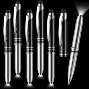 5 Pieces Stylus Pen for Touchscreen Devices Multi-Function Capacitive Pen with LED Flashlight Writing Pens with Ballpoint 3 in 1 Metallic Pens Invisible Ink Pen with Light (Black)
