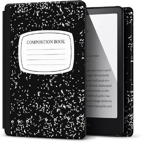 TNP Case for Kindle Paperwhite 12th Generation 2024 / Kindle Colorsoft Signature Edition - 7" PU Leather Protective Folio Cover for Kindle Paperwhite Kids with Auto Sleep/Wake, Composition Book Black
