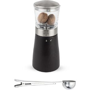 Peugeot - Madras Manual Nutmeg Mill - Spice Grinder - Stainless Steel Gift Set - With Stainless Steel Spice Scoop & Clip (Black Beachwood)