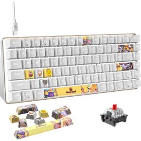LexonElec Portable 80% Mechanical Gaming Keyboard,Hot-Swappable Compact 82 Keys,White Backlit,PBT Keycaps,Ergonomic Wired Office Keyboard for Windows Laptop PC Mac(Red Switch,Black)