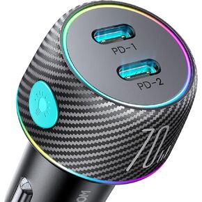 شاحن سيارة USB C بقدرة 70 واط، ولاعة سجائر مزدوجة C محول شاحن سيارة فائق السرعة PD35W+PD35W شاحن هاتف السيارة شحن سريع لهاتف iPhone 14/13 Pro Max وiPad Pro وSamsung S23/S22 وPixel in Kuwait