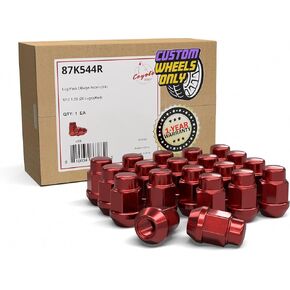 Wheel Accessories Parts Set of 20 Red Wheel Lug Nut Kit M12x1.25 Thread Acorn Lug Nuts 1.38" Long 19mm (3/4") Fits Subaru Toyota Nissan