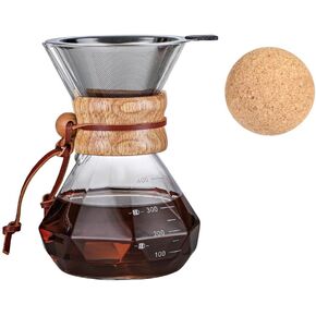 Pour Over Coffee Maker With Wood Sleeve，27oz/800mlPour Over Coffee Dripper,Pour Over Coffee Maker Set With Cork Stopper (27oz/800ml)