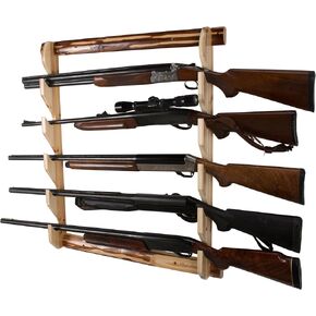 Rush Creek Creations | Rustic Pine Indoor Gun Rack for Wall for up to 5 Rifles or Shotguns, Solid Pine Real Gun Storage for Shooting Firearms, Great Alternative for Gun Safe for Rifles and Pistols