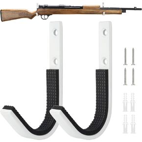 Gun Rack Storage Wall Mount Rifles Shotgun Hooks Horizontal Metal White Hangers for Storing Shotguns Rifles Archery Bow Heavy Duty Steel