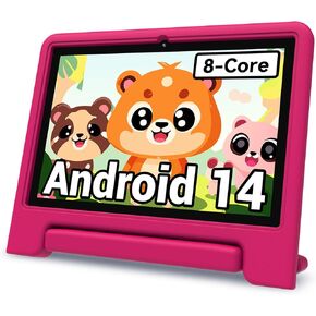 ApoloSign Kids Tablet-2024, Android 14 Tablet for Kids, 10.1-inch Tablet for Toddlers, Octa-core, 8(4+4) GB RAM, Up to 1TB ROM, Parental Control, 8-hr Battery, Wi-Fi6, BT5.0, Droop-Proof Case (Pink)