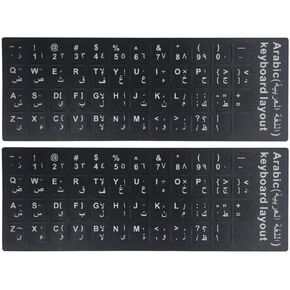 2PCS Universal Arabic Keyboard Stickers, Matte Replacement Arabic Keyboard Stickers with White Font on Black Background for Laptops and Desktops, Keyboard Alphabet Stickers