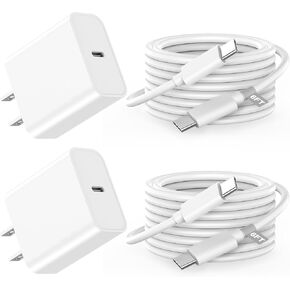 20W USB C Fast Charger for iPhone 16/16 Plus/16 Pro/16 Pro Max/15/15 Plus/15 Pro/15 Pro Max, iPad Pro, 2 Pack PD 20W Type C iPhone 16 Pro Max Charger Fast Charging with 6FT USB C to C Charging Cable