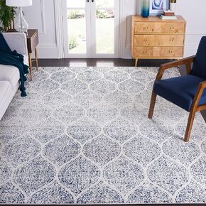 SAFAVIEH Madison Collection Area Rug - 8' x 10', Navy & Silver, Glam Ogee Trellis Distressed Design, Non-Shedding & Easy Care, Ideal for High Traffic Areas in Living Room, Bedroom (MAD604G)