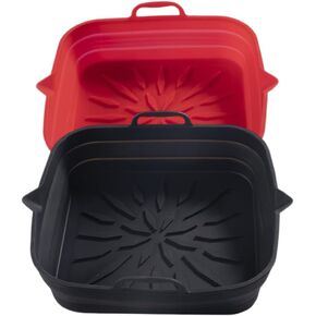 Air Fryer Silicone Pot, Air Fryer Silicone Basket Bowl, Silicone Baking Tray Pots for 3 to 5 Qt for Air fryer Oven Reusable Baking Tray Oven Accessories (Red+Black)
