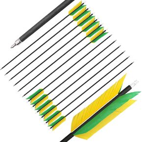 AMEYXGS 12 Pcs Archery Hunting Arrows Mix Carbon 30 Inch Flu Flu Arrows Spine 500 Target Practice Arrows with 4 Turkey Feather Replaceable Arrowhead for Outdoor Hunting