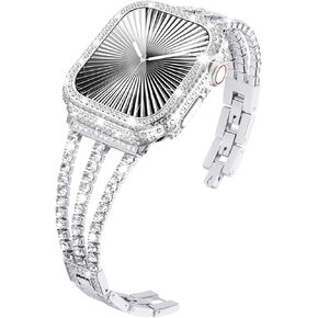 KADES Band with Case Compatible for Apple Watch Series 10 46mm/42mm Series 9 8 7 45mm/41mm Series 6 5 4 SE 44mm/40mm Series 3 2 1 42mm/38mm, Sparkling Bling Diamond Bands with Full Diamonds Case
