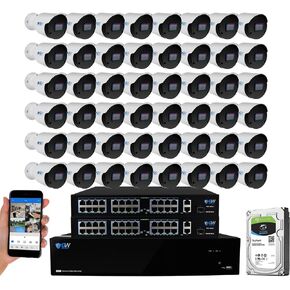 GW 4K Outdoor Indoor Face Recognition/Human/Vehicle Detection Security Camera System, 64 Channel 8MP NVR, 48 x 4K Smart AI IP Microphone Bullet Camera, Video & Audio Recording, 24TB Pre-installed HDD